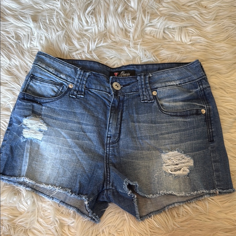 Guess Blue Distressed Jean Shorts
